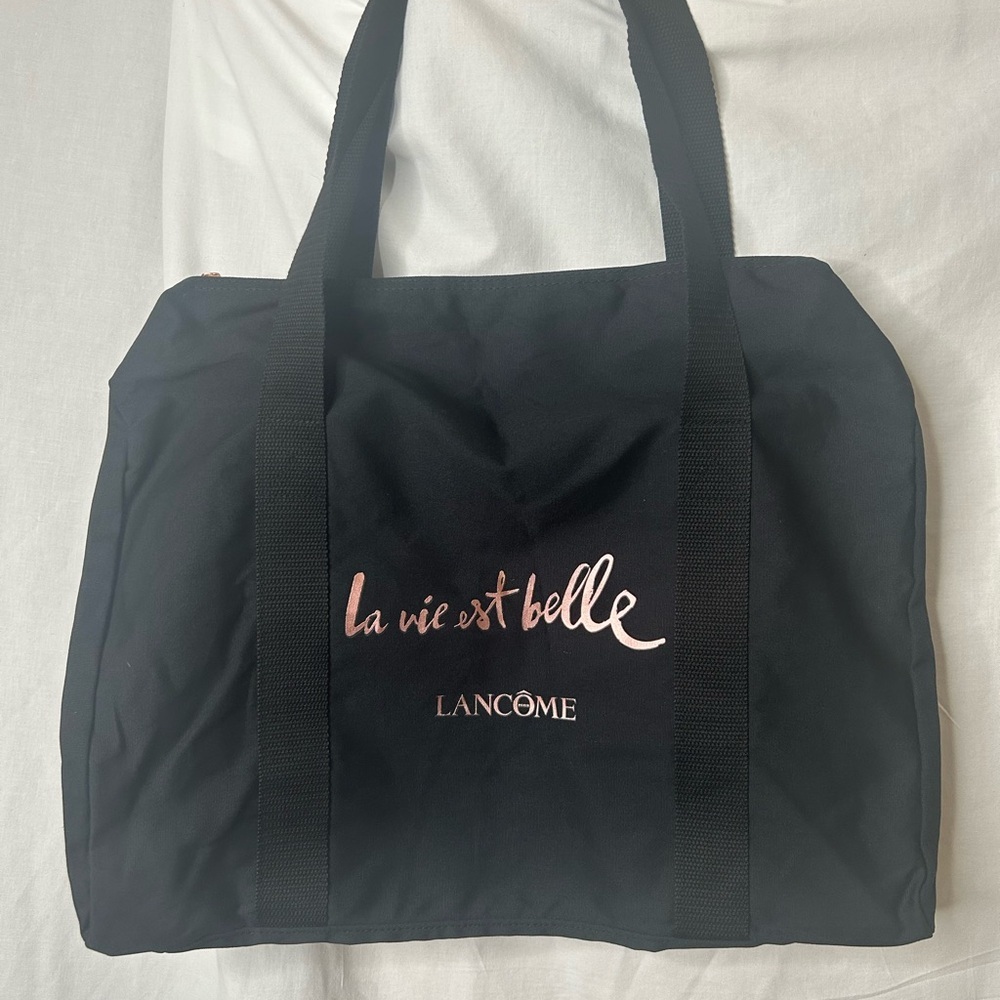 Lancome La Vie Est Belle Black Canvas Tote Bag Rose Gold Zip Travel Gym S5870000